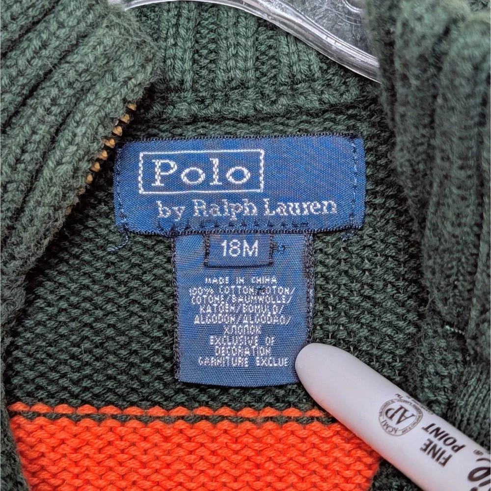 Polo Ralph Lauren Vintage Y2K Crest Logo Zip‎ Up Sweater Pony Infant 18 Months